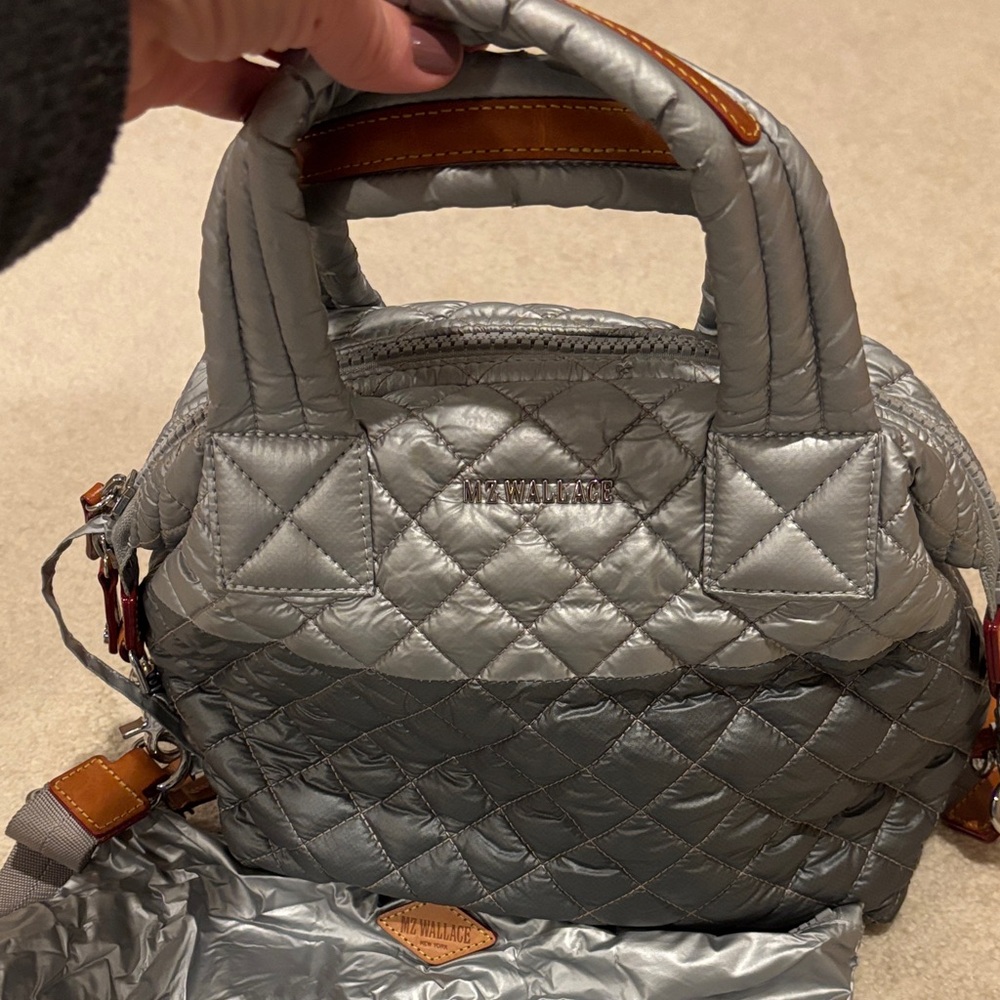 MZ Wallace Silver Quilted Satchel - Sutton Tin/steel Metal